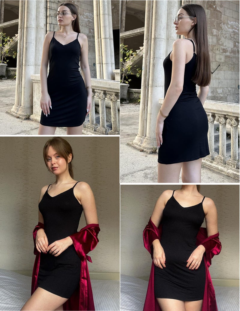 Avidlove Women Modal V Neck Nightwear Sleeveless Straight Dress Mini Full Slips Black XXL - Image 2